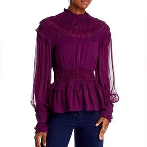 FARM RIO ruffle smocked blouse size large